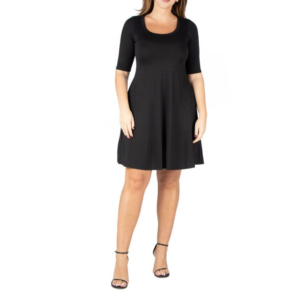 Womens Plus Size Fit Flare Elbow Sleeves Dress